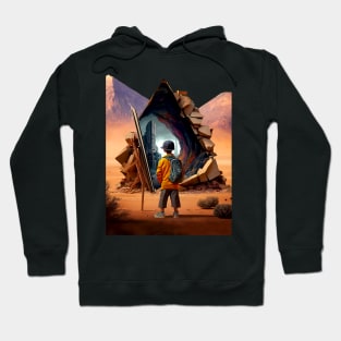 Wonderment a Time Travel Odyssey: A Journey to a Dystopian Future on a Dark Background Hoodie